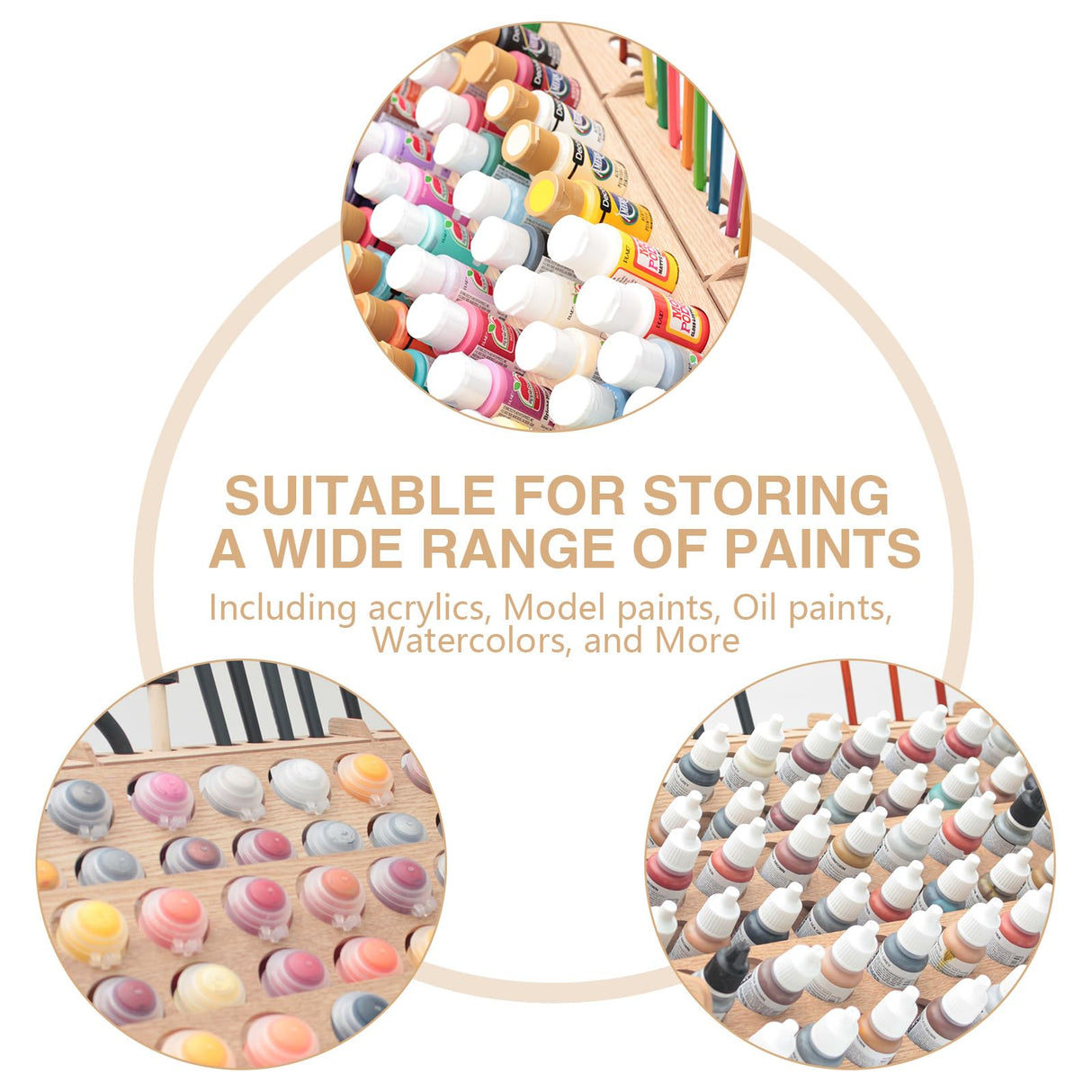 ARFETIGO Extra Large Wooden 9-Tiers 99 Bottles' Capacity Wooden Paint Organizer & Paint Brush Rack for Acrylic OIL Craft Hobby Mini Model Painting Organizer for Artists (Vertical) ARFETIGO