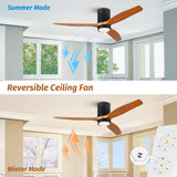 KAPOEFAN 52 Inch Flush Mount Wood Ceiling Fan with Lights, Low Profile Ceiling Fan with Light and Remote Control, Outdoor Wooden Fan DC Motor 6 Speeds 8H Timer for Farmhouse Patio KAPOEFAN