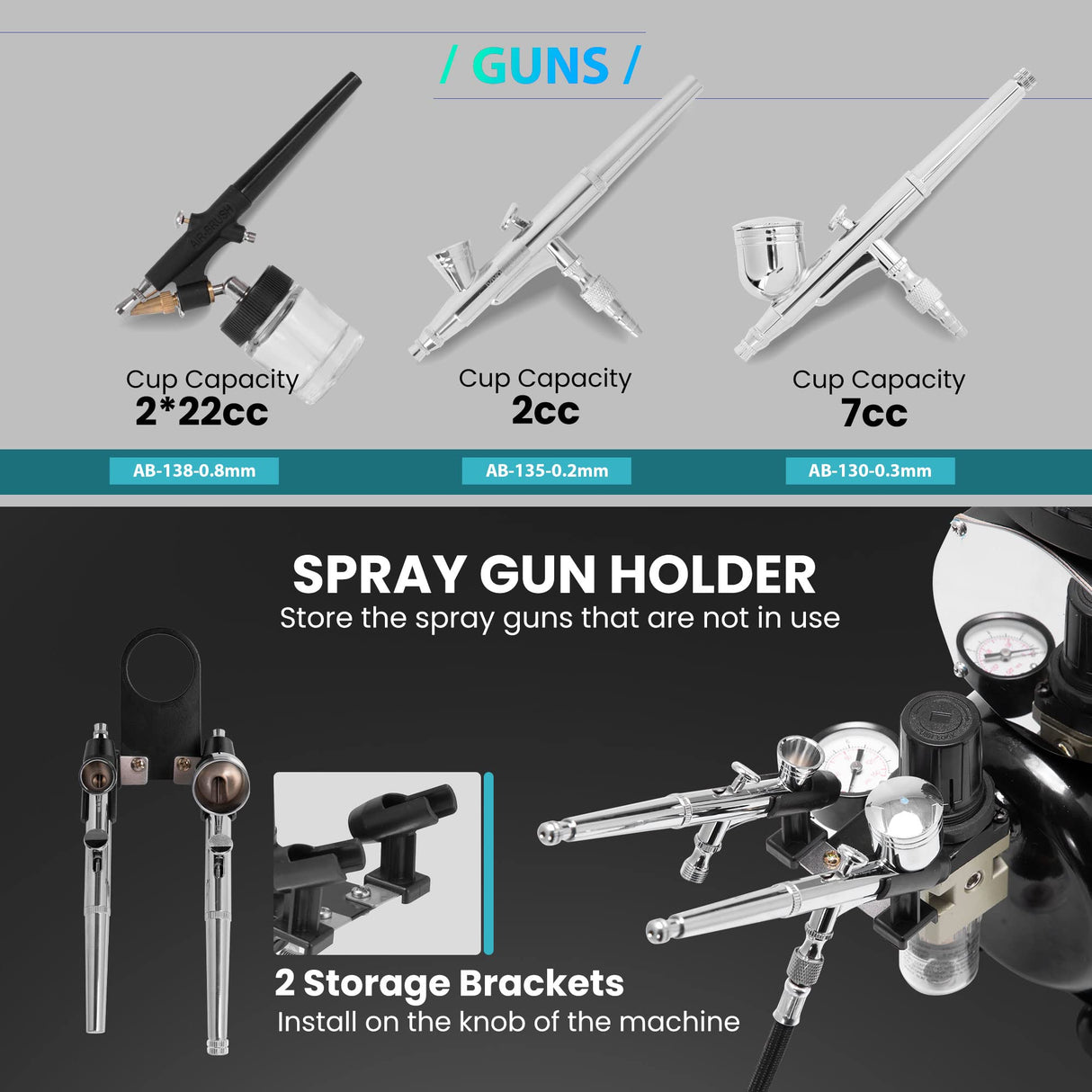 VIVOHOME Airbrush Kit with Professional Air Compressor with 3L Tank, Quiet Airbrushing Paint System with 3 Dual Action Air Brush Gun, Gravity and Siphon Feed, Holder, Cleaning Brush, 2 Cup VIVOHOME