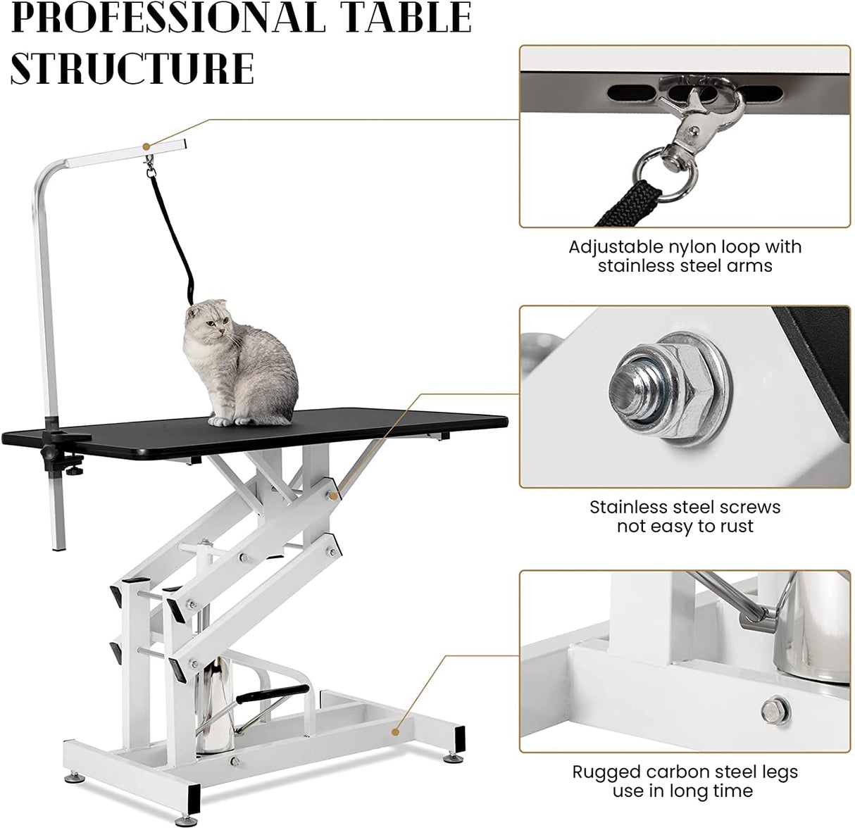 puppykitty Hydraulic Dog Grooming Table for Small/Large Dogs, Heavy Duty Professional Pet Grooming Table with Adjustable Overhead Arm and Noose, Range 21-36 Inch, Black puppykitty