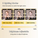 BORNOON Small Vanity Desk with Mirror and Lights, Makeup Vanity Desk with Adjustable Brightness 3 Light Modes, RGB Storage Cabinet, Power Outlet, Drawer, Shelves, Vanity Table for Women Girls Bedroom BORNOON