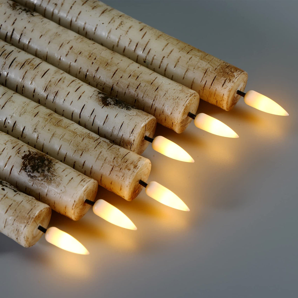 Eywamage Short Birch Bark Flameless Taper Candles with Remote, Flickering Wood LED Wax Candlesticks Set of 6 Eywamage