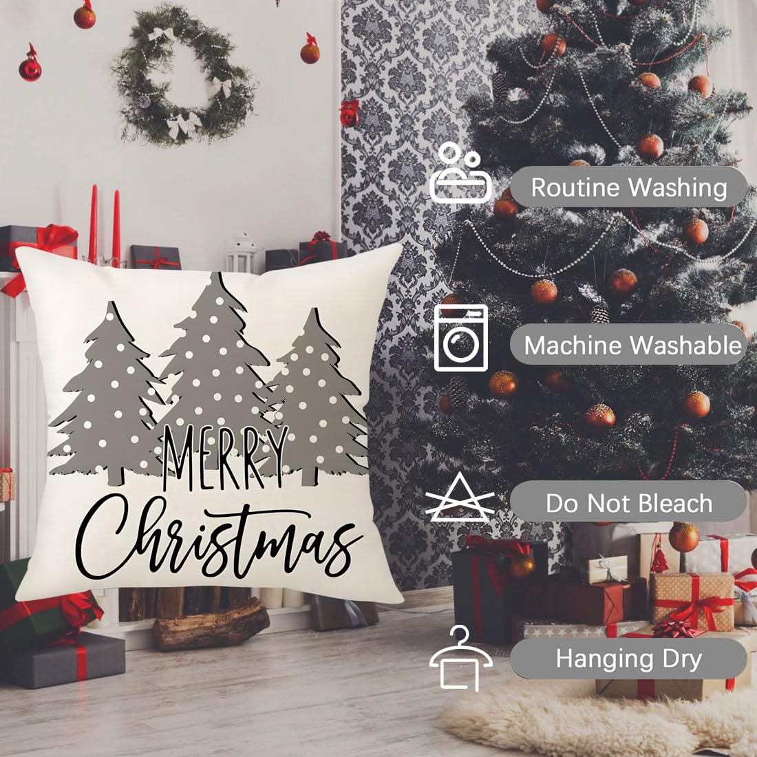 PSDWETS Christmas Pillow Covers 18x18 Set of 4 Christmas Decorations Snowman Deer Christmas Tree Winter Holiday Decor Throw Cushion Case for Home Couch PSDWETS