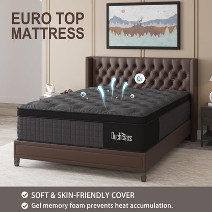 Duchessz Full Mattress, 14 Inch Hybrid Mattress Black with Gel Memory Foam and Individually Pocket Innerspring Euro Top Mattress Medium Firm for Motion Isolation, Edge Support, 100 Night Trial