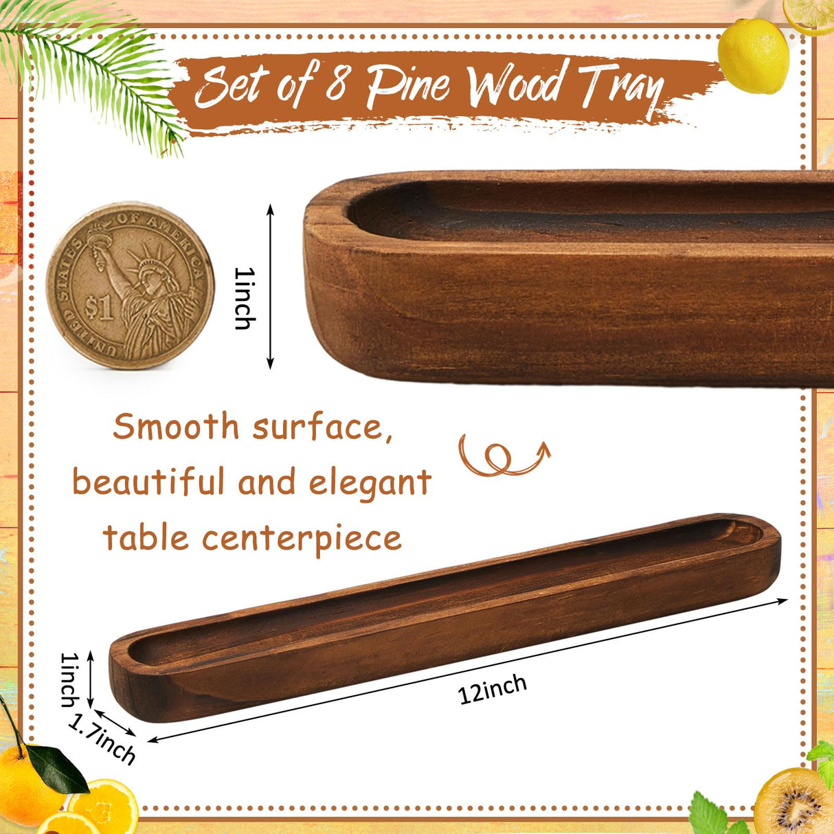 Thyle 8 Set Small Wooden Dough Bowls 12 x 1.8 x 1 Inch Rustic Wood Long Tray Decorative Long Wooden Bowl Accessories Wood Bowl Decor for Home Table Centerpiece Display Decoration Thyle
