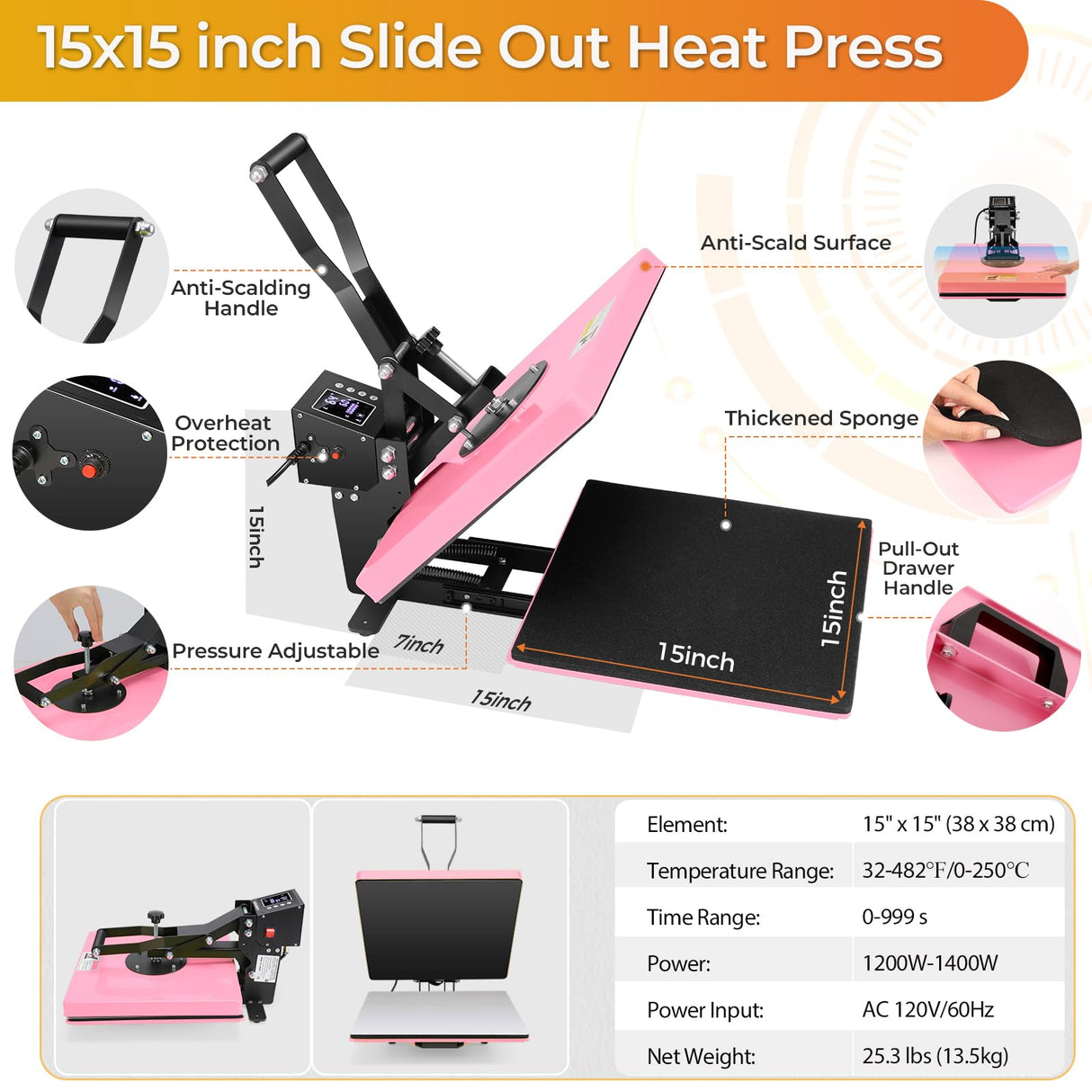 Whubefy Heat Press Machine 15x15 Slide Out, Digital Clamshell Heat Press Machine for T Shirts Printer, Heat Up Fast & Even, Sublimation Shirt Press Machine for Mouse Pad, Pillows, Coasters, Puzzles Whubefy