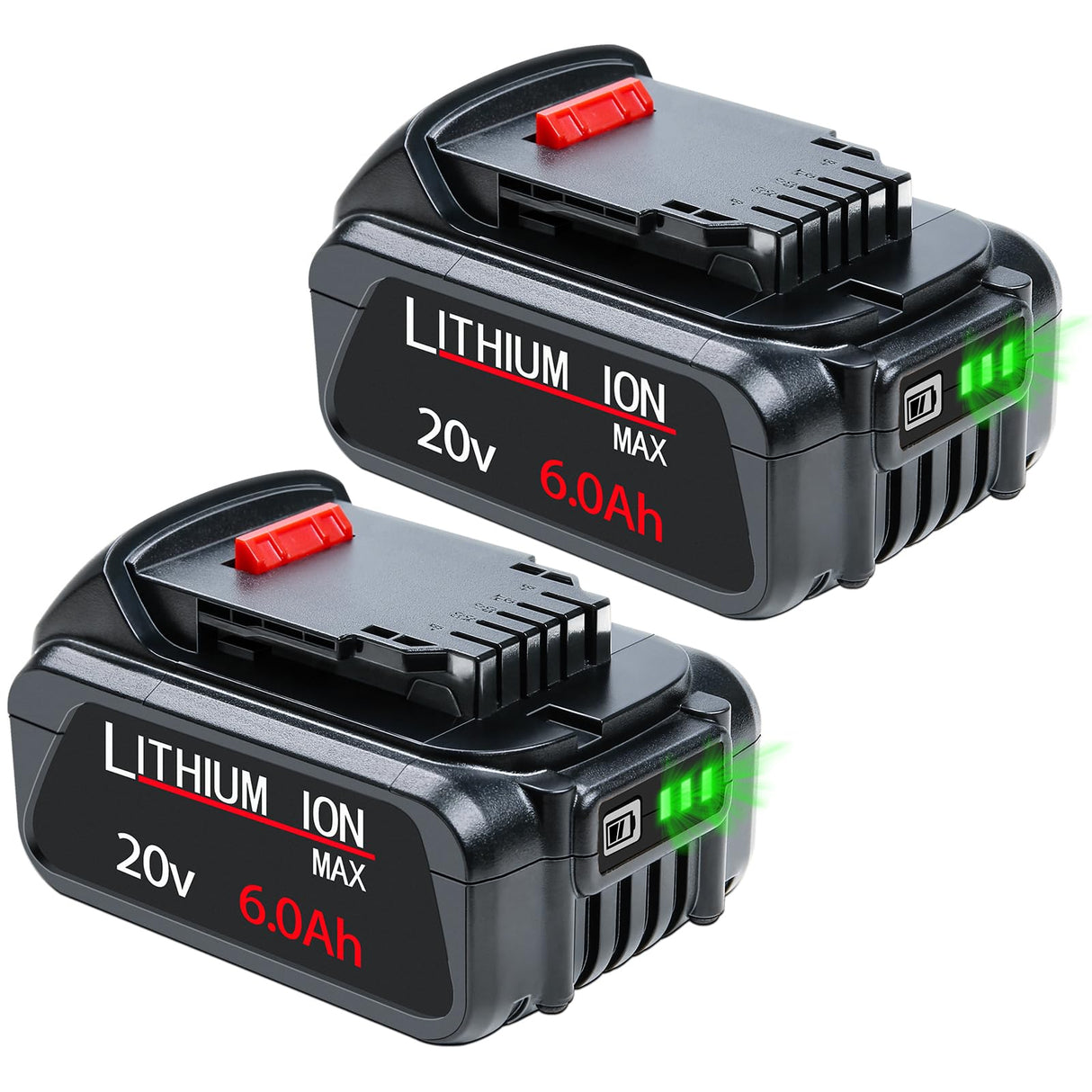 DTK 6.0Ah Battery Replacement for Dewalt 20V Battery DCB200 DCB203 DCB204 DCB206 Lithium Batteries 2 Packs DTK