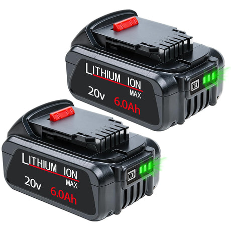 DTK 6.0Ah Battery Replacement for Dewalt 20V Battery DCB200 DCB203 DCB204 DCB206 Lithium Batteries 2 Packs DTK