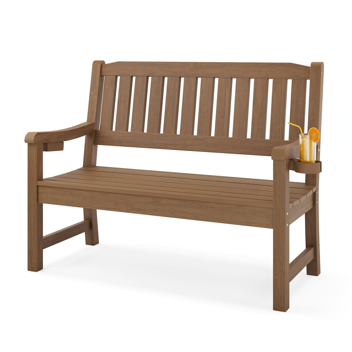 LUE BONA Outdoor Bench, 2-Person HDPS Garden Bench, Outdoor Benches Weatherproof, All-Weather Fade/Rot Resistant Patio Bench for Park, Front Porch, Backyard (Brown-Oil Printed) LUE BONA