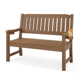 LUE BONA Outdoor Bench, 2-Person HDPS Garden Bench, Outdoor Benches Weatherproof, All-Weather Fade/Rot Resistant Patio Bench for Park, Front Porch, Backyard (Brown-Oil Printed) LUE BONA