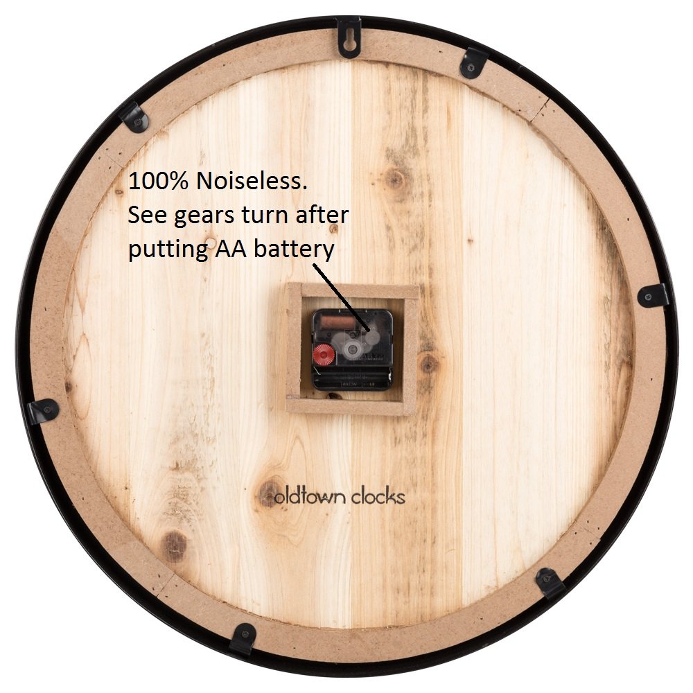 Oldtown Farmhouse Metal & Solid Wood Noiseless Wall Clock (Wood, 18-inch) Oldtown Clocks
