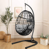 Giantex Hanging Egg Chair, 36.5-Width Oversized Swing Chair with C-Hammock Stand Set, Hammock Chair with Soft Seat Cushion & Pillow, Multifunctional Hanging Chairs for Outdoor Indoor Bedroom (Gray) Giantex