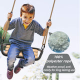 SELEWARE Hanging Wood Swing Seat Tree Swing for Kids, 100% Polyester Weather Proof Rope Heavy Duty Steel Tubing Structure Backyard Swing Set Replacement SELEWARE