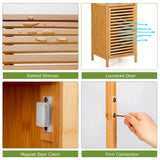 Tangkula Bathroom Cabinet, 65 Inch Tall Slim Bathroom Storage Cabinet with Shutter Door and 3 Open Shelves, Narrow Multifunctional Freestanding Linen Tower Cabinet, Natural Bamboo, 15.5x14.5x65 Inch Tangkula