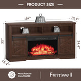 Furniwell Electric Fireplace TV Stand for TVs up to 65", Media Entertainment Center with 26” Fireplace, Farmhouse Console with Sliding Barn Door and Adjustable Storage Shelves for Living Room (Brown) Furniwell