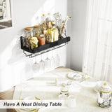 Love-KANKEI Wine Rack with Stemware Hanger, 17inch Wine Glass Rack, Floating Shelf Wall Mounted, Wood Wall Shelf for Kitchen, Dinning Room, Home Bar, Living Room etc, Pitch Black Love-KANKEI