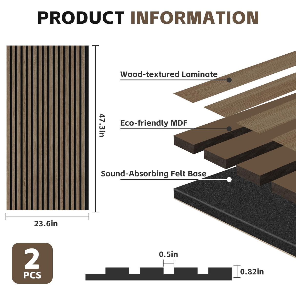 2-Pack 47.3"x23.6" Walnut Acoustic Wood Slat Wall Panels - Soundproof 3D Textured Panels for Noise Reduction & Modern Interior Decor | Easy Install for Living Room, Bedroom & Office laapee