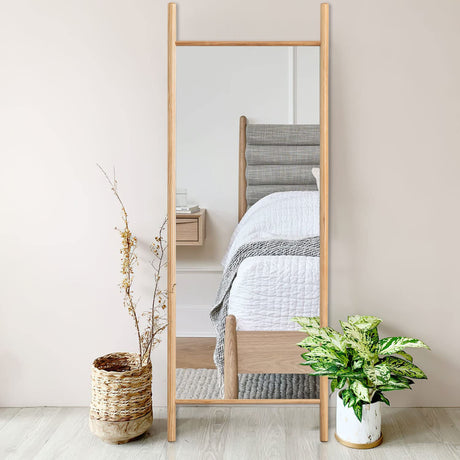 NeuType Full Length Mirror 65"x22", Rustic Leaning Ladder Floor Mirror with Wood Frame, Dressing Mirror Wall Mounted for Bedroom Living Room, Natural Wood NeuType