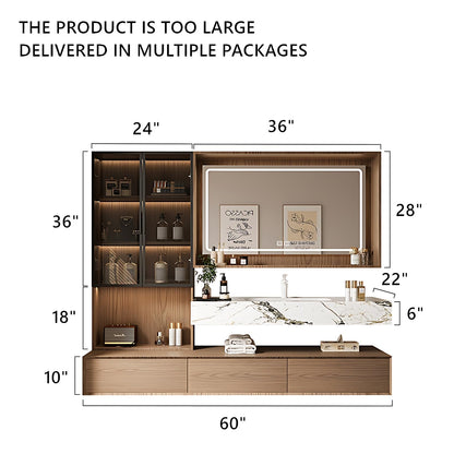 ZGNBSD Bathroom Vanity with Sink - Floating Bathroom Vanity Set Includes LED Smart Defogging Medicine Cabinet | Solid Wood Modern Bathroom Vanity | Wall Mounted (Wood, 60")