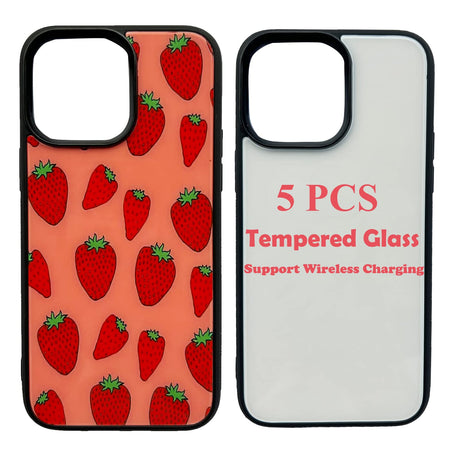 JUSTRY 5PCS Sublimation Blanks Phone Case Bulk Covers Compatible with Apple iPhone 14 Pro Max,6.7 Inch (2022),Easy to Sublimate DIY, Soft Rubber Case + Tempered Glass Inserts Support Wireless Charging JUSTRY