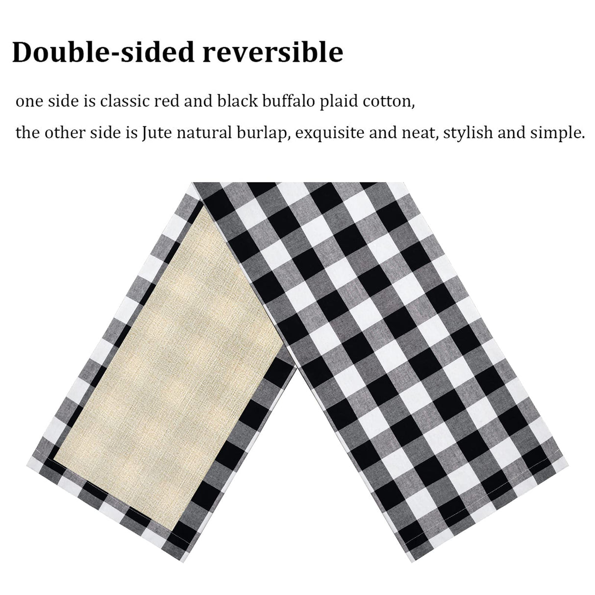 Senneny Buffalo Plaid Table Runner, Reversible Burlap & Cotton Table Runner, Farmhouse Buffalo Check Runner for Christmas Holiday Birthday Party Table Home Decoration Senneny