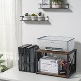 Giikin Desktop Printer Stand with 2 Tier Wood Storage Shelves, Multi-Purpose Desk Organizer for Fax Machine, Scanner, Files, Books, Rustic Brown Printer Shelf with Adjustable Anti-Skid Feet (Brown) Giikin