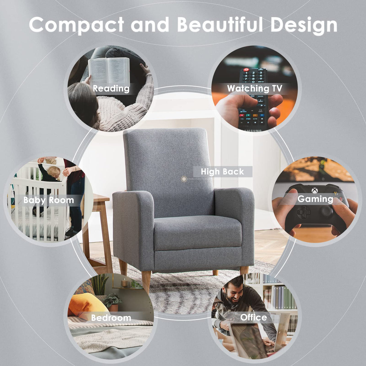 COLAMY Modern Upholstered Accent Chair Armchair with Pillow, Fabric Reading Living Room Side Chair,Single Sofa with Wood Legs, Light Grey COLAMY