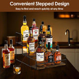 Nuovoware Liquor Bottle Display Shelf, 3-Tier Liquor Shelf, Carbon Steel Bar Cabinet with Wooden Base and Retainer Bar for Whiskey Syrup Wine, Wine Rack for Countertop Kitchen Coffee Bar, Black Nuovoware