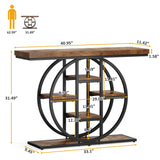 Celaform 41" Console Table, 4-Tier Entryway Table with Circle Base, Industrial Narrow Wood Sofa Accent Tables with Storage Shelves for Living Room, Hallway, Foyer, Rustic Brown Celaform