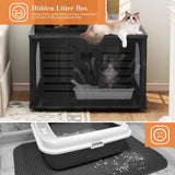 DKLGG Large Wooden Cat Tree House with Hidden Litter Box Enclosure | Multi-Functional Cat Furniture Featuring Sisal Scratching Post, Plush Perch Platform & Divided Condo for Indoor Cats (Black) DKLGG