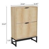 Lisicues Shoe Cabinet Storage for Entryway, Modern Slim Shoe Organizer, Tipping Shoe Cabinet with 2 Flip Drawers Fluted Panel, Narrow Shoe Rack for Living Room (Wood) Lisicues