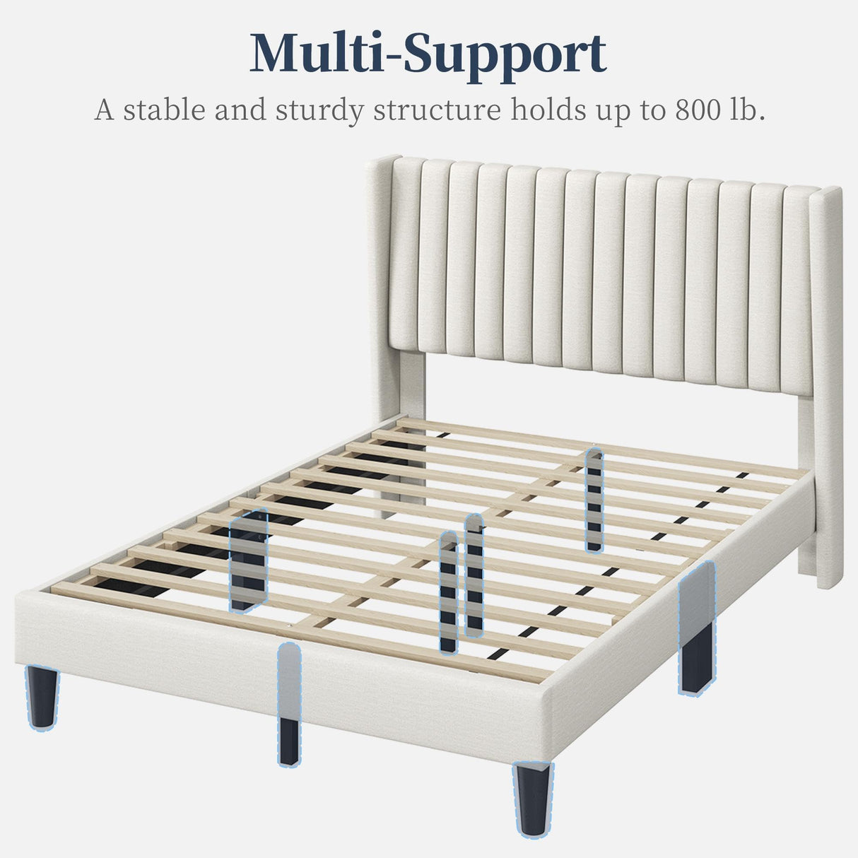 Yaheetech Full Bed Frame Upholstered Platform Bed with Fabric Headboard, Wing Edge Design/Non-Slip and Noise-Free/Wooden Slats Support/No Box Spring Needed/Easy Assembly, Beige Full Bed Yaheetech