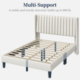 Yaheetech Full Bed Frame Upholstered Platform Bed with Fabric Headboard, Wing Edge Design/Non-Slip and Noise-Free/Wooden Slats Support/No Box Spring Needed/Easy Assembly, Beige Full Bed Yaheetech