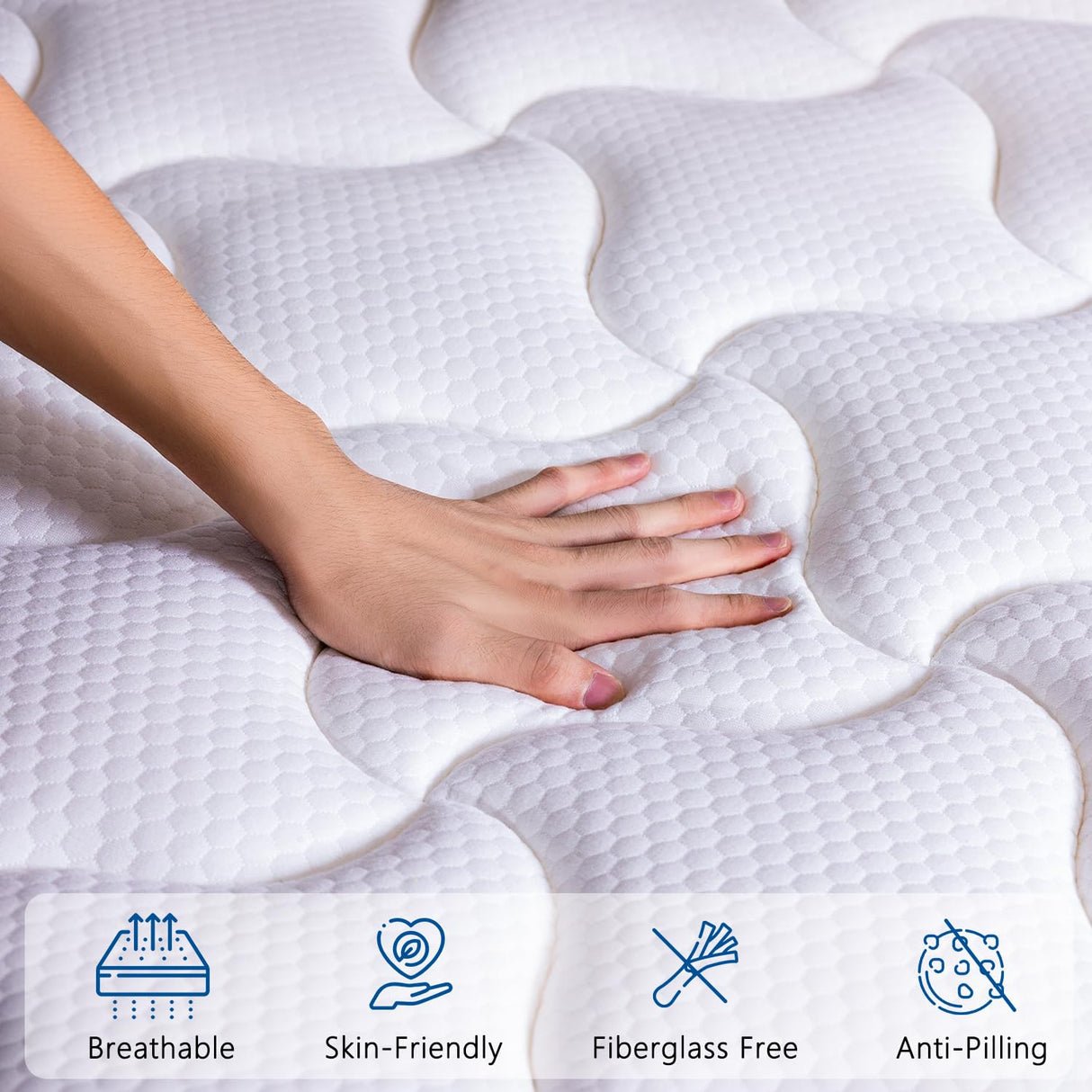 Queen Mattress, 12 Inch Bed in a Box, Cooling Memory Foam Pillow Top, Individually Pocket Coils for Motion Isolation, Medium Firm Support, Body Pressure & Back Pain Relief, CertiPUR-US Certified Marine Moon