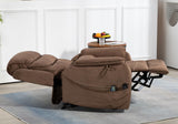 Brown Recliner Chair for Elderly | Tall and Big Man 400lbs | Chenille | Power Lift, Lay Flat, Stand Up, Wireless Charging Device, Extended Footrest, Massage Heat, Cup Holder, Lumbar Pillow LITVZ