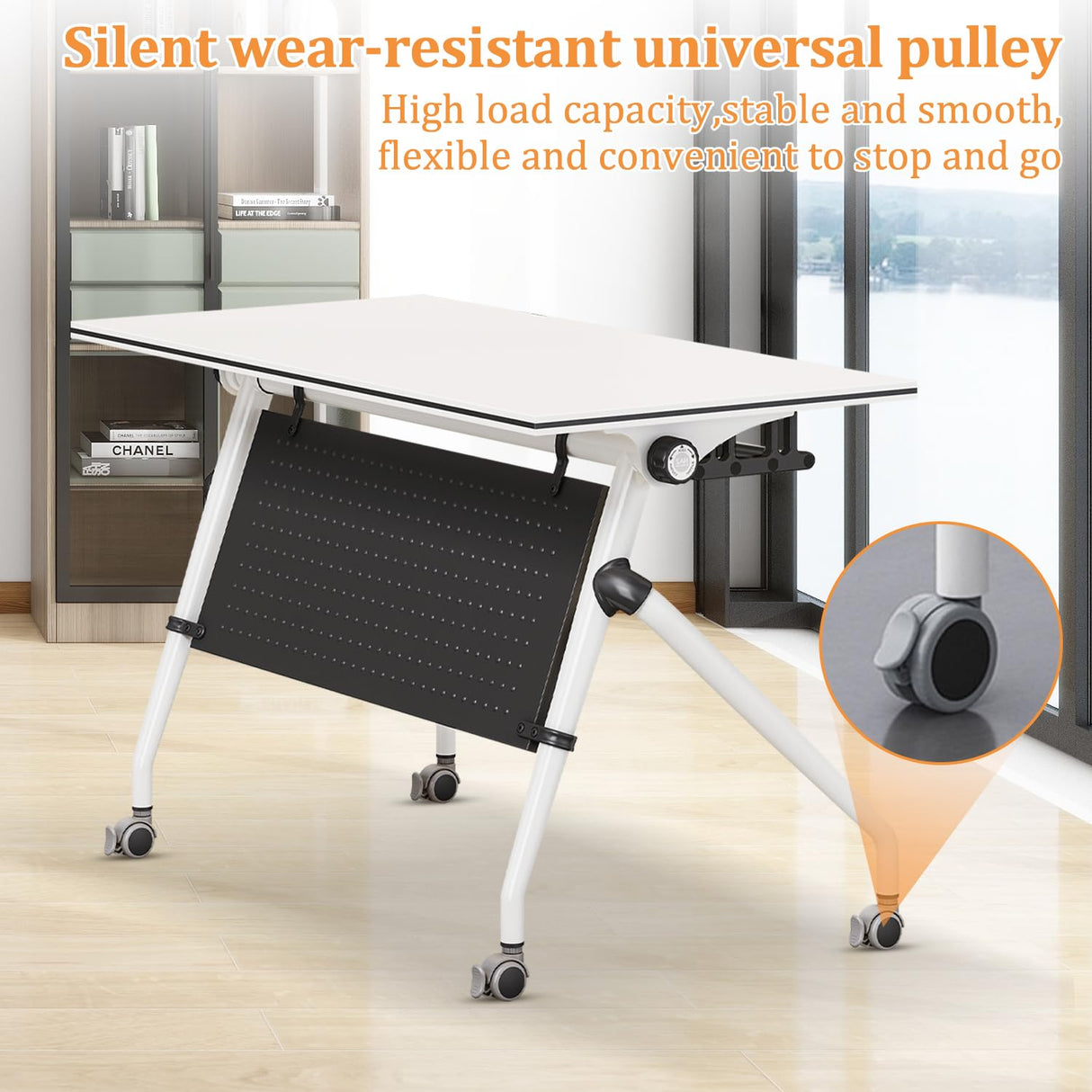 Folding Conference Table,Rolling Meeting Table for Conference Room,Flip Top Mobile Trainning Table with Wheels,Foldable Conference Room Tables,Rectangle Meeting Seminar Table for Office (4Pack 53.1in MSFDC