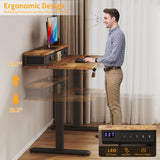 Electric Standing Desk Adjustable Height - 40 Inch Sit Stand Desk with Storage Drawers , Small Standing Desks with Shelf Monitor Stand, Kids Girls Computer Desks for Bedroom Home Office, Rustic Brown KLUVIS