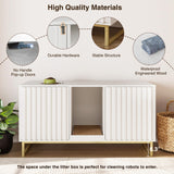 Cat Litter Box Enclosure for 2 Cats, 47.6’’ Litter Box Furniture Hidden with Scratch Pad, Double Room Large Cat Cabinet, Indoor Pet House TV Stand Side Table,Cats Washroom, White Halitaa