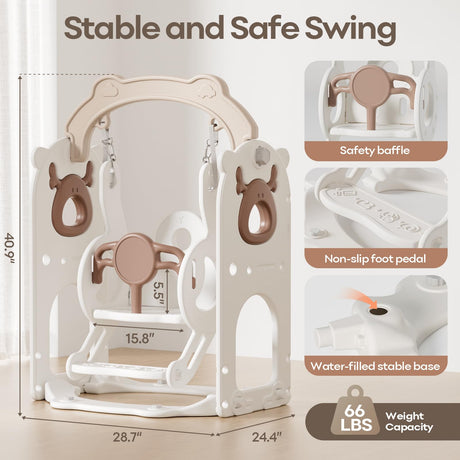 Mloong 12 in 1 Toddler Slide and Swing Set, Kids Slide for Toddlers 1-3 Years Old Baby, Indoor Outdoor with Basketball Hoop Drawing Golf for Kids Easy Assembly(Beige & Rosy Brown)(82×67×41in) mloong