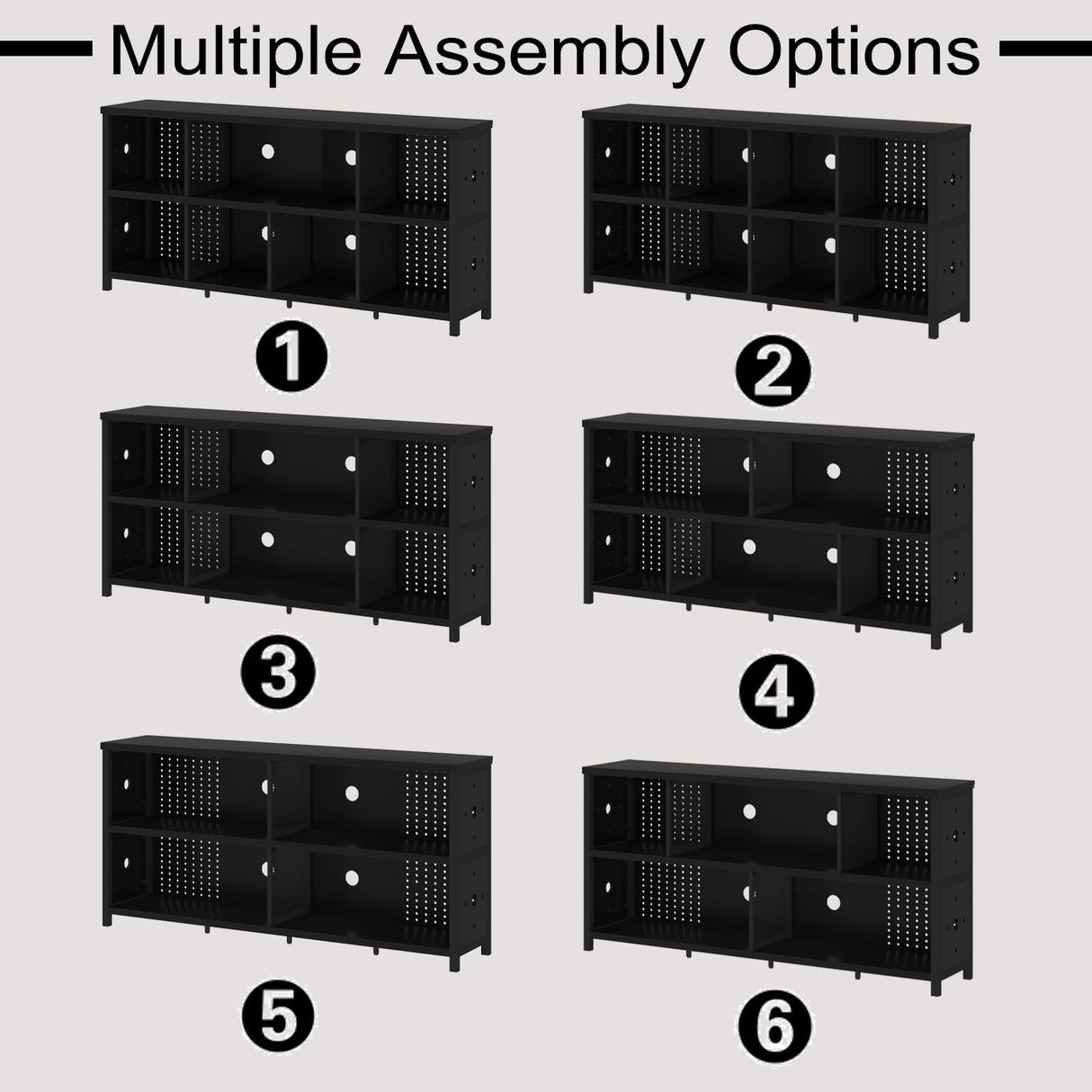 LVB Black Horizontal Bookshelf, Modern Cube Storage Organizer Bookcase, Industrial Wide Long Wood Metal Book Shelf, Farmhouse Low Large Cube Shelf for Office Home Bedroom Living Room, Black Oak, 63 In LVB