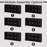 LVB Black Horizontal Bookshelf, Modern Cube Storage Organizer Bookcase, Industrial Wide Long Wood Metal Book Shelf, Farmhouse Low Large Cube Shelf for Office Home Bedroom Living Room, Black Oak, 63 In LVB