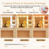 usikey Makeup Vanity with Lights, Vanity Desk with Mirror and 10 LED Lights, Vanity Table Set with 4 Drawers, Cabinet & 4 Necklace Hooks, Dressing Table for Bedroom, White usikey