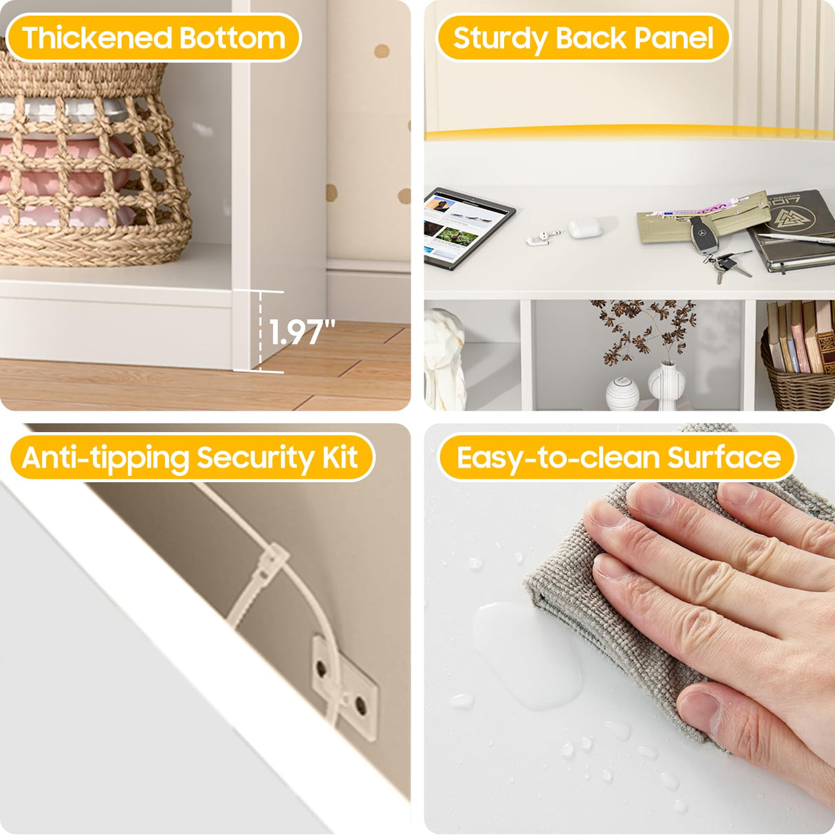 Vabches Kids Cube Bookshelf & Toy Storage Organizer, 3 Tier 10 Storage Cubes with Adjustable Shelf, White Wood Horizontal Cube Bookcase, Book Toy Display Cube Shelf for Kids Room Bedroom Nursery Vabches