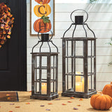Glitzhome Farmhouse Oversized Wood Metal Lanterns Decorative Hanging Candle Lanterns Set of 2, Black (No Glass) Glitzhome