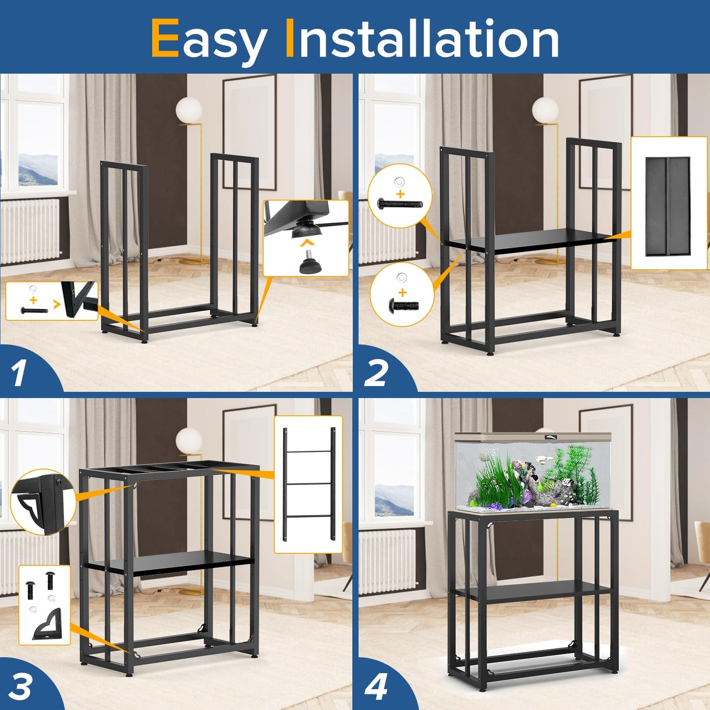 TOCRETOARE Fish Tank Stand 10-15 Gallon, Metal Aquarium Stand, 24.8" L x 9.2" W*30.1”H Double-Layer Storage Design, Suitable for Home Office Use, 660LBS Capacity,Black (Tank not Included) - WoodArtSupply