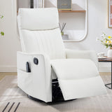 Trustyue Swivel Rocker Recliner Chair, 360° Swivel Recliner with Heat and Massage, Rocker Recliner Upholstered Fabric Nursery Glider Recliner Chair with Side Pockets for Living Room PU White Trustyue