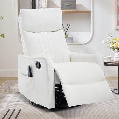 Trustyue Swivel Rocker Recliner Chair, 360° Swivel Recliner with Heat and Massage, Rocker Recliner Upholstered Fabric Nursery Glider Recliner Chair with Side Pockets for Living Room PU White