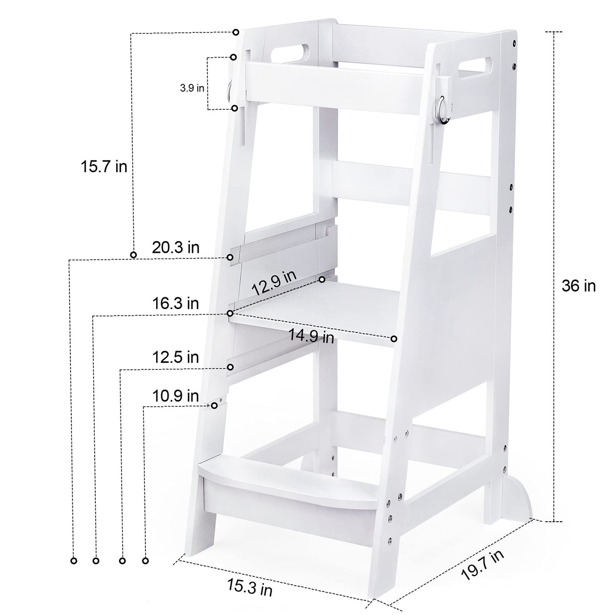 TOETOL Bamboo Toddler Kitchen Step Stool White Helper Standing Tower Height Adjustable with Anti-Slip Protection for Kids Kitchen Counter Learning TOETOL