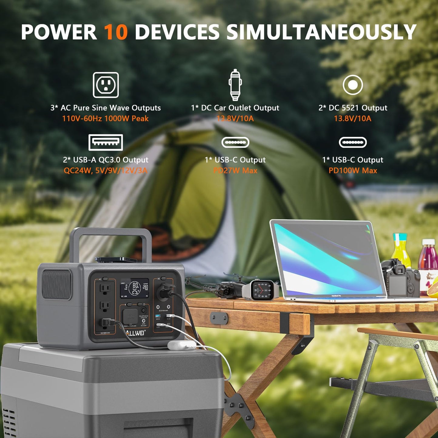 ALLWEI Portable Power Station 500W, 512Wh LiFePO4 Battery, UPS Function, 2.5Hrs Fast Charge, 3 AC Outlets(Surge 1000W), Solar Generator for Outdoor Camping RV CPAP Home Emergency - WoodArtSupply