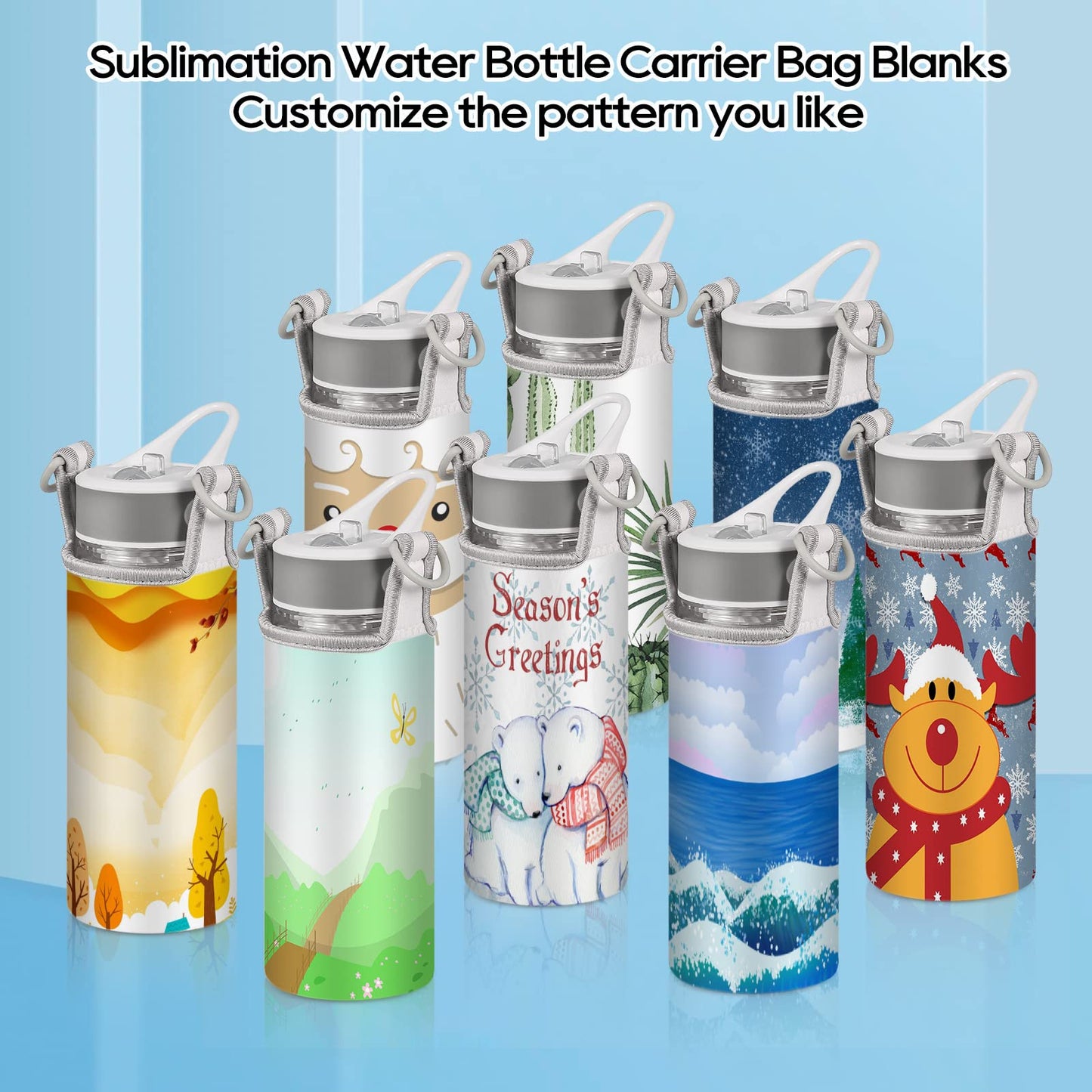 Koncifun 8 Pack Sublimation Water Bottle Carrier Bag Blanks 26oz Insulated Crossbody Water Bottle Sleeve Holder 750ml Water Bottle Cover with Adjustable Strap for Adult Kids Travel Hiking